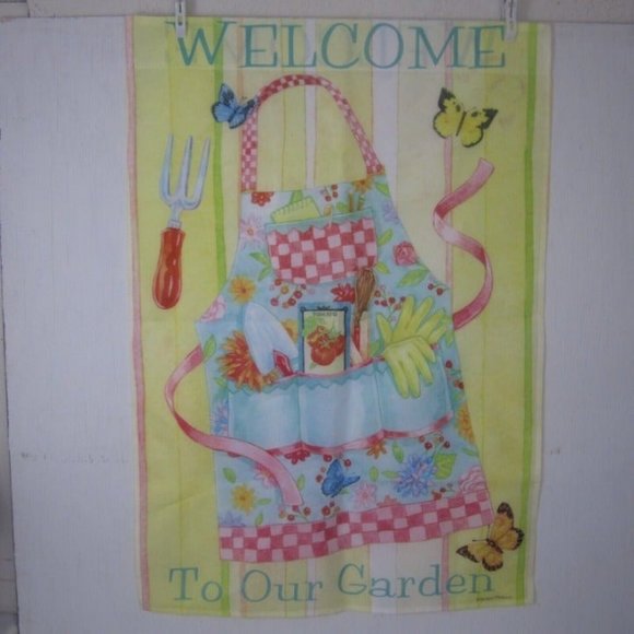 Andrea Tachiera Garden Yard Flag Banner Welcome to our garden nylon 41" x 29" - Picture 2 of 7
